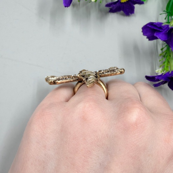 Vintage Gold Crystal Dragonfly Cocktail Statement Ring - Picture 4 of 7